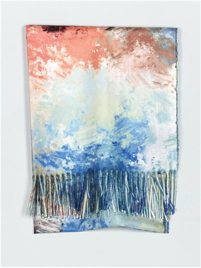 Printed scarf with fringing azul