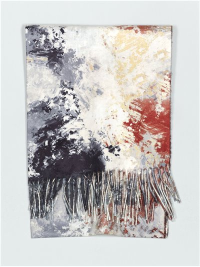 Printed scarf with fringing negro