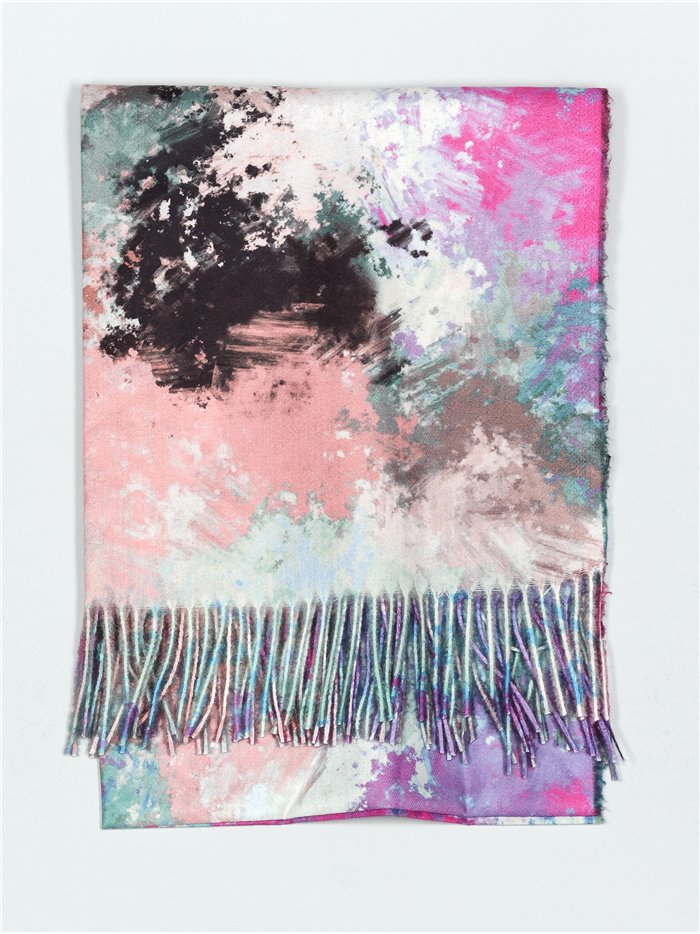 Printed scarf with fringing buganvilla