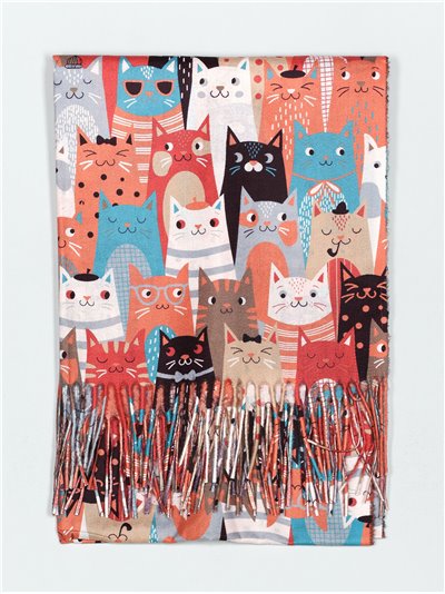 Cats scarf with fringing naranja