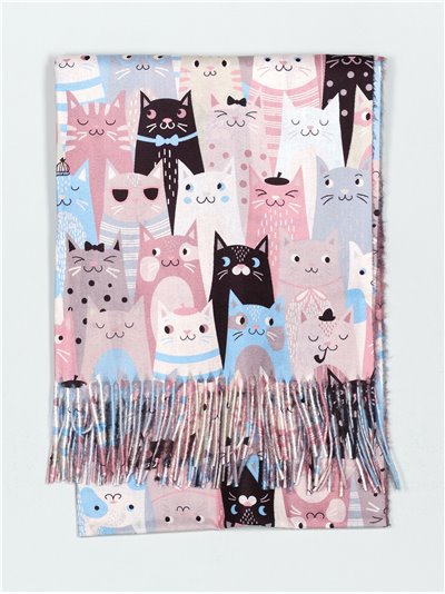 Cats scarf with fringing rosa