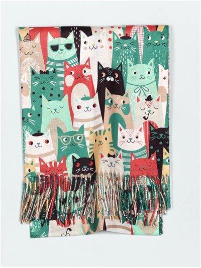 Cats scarf with fringing verde