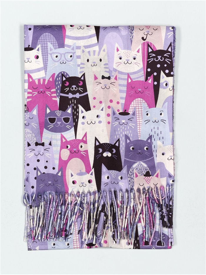 Cats scarf with fringing morado