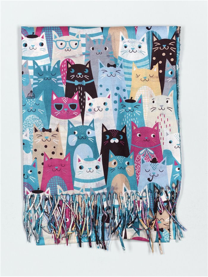 Cats scarf with fringing teal