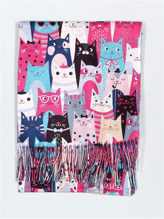 Cats scarf with fringing buganvilla