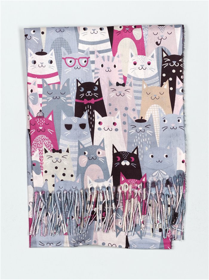 Cats scarf with fringing gris