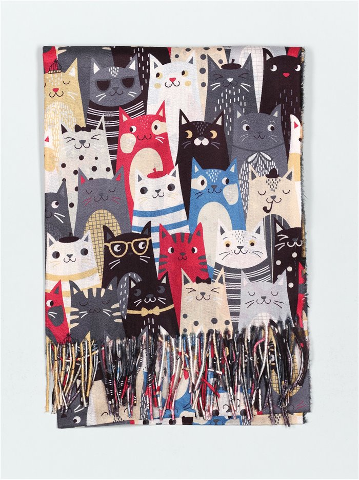 Cats scarf with fringing negro