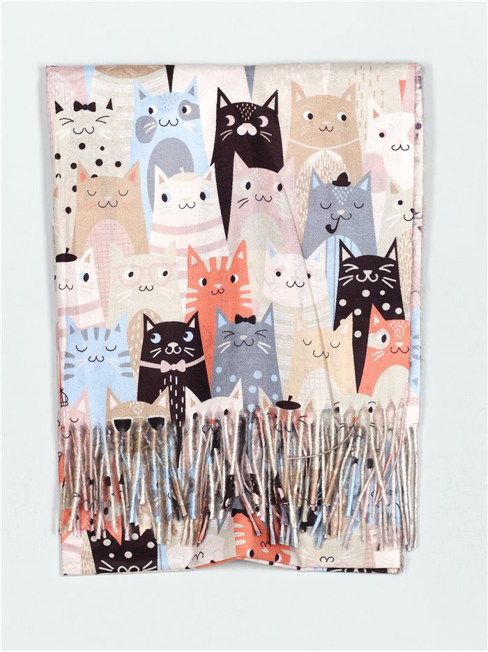 Cats scarf with fringing beis