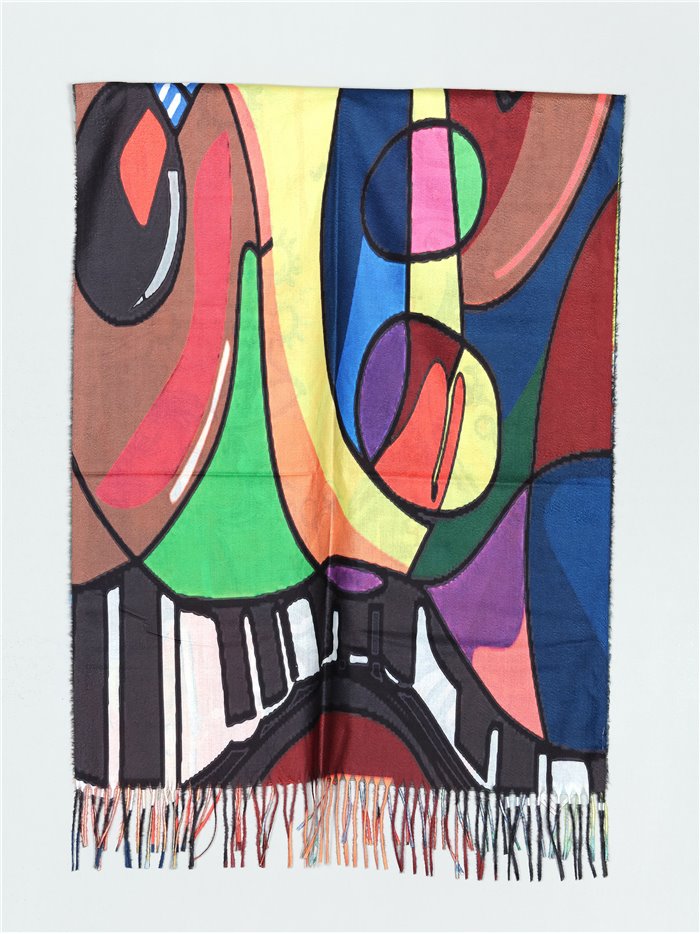 Printed scarf with fringing