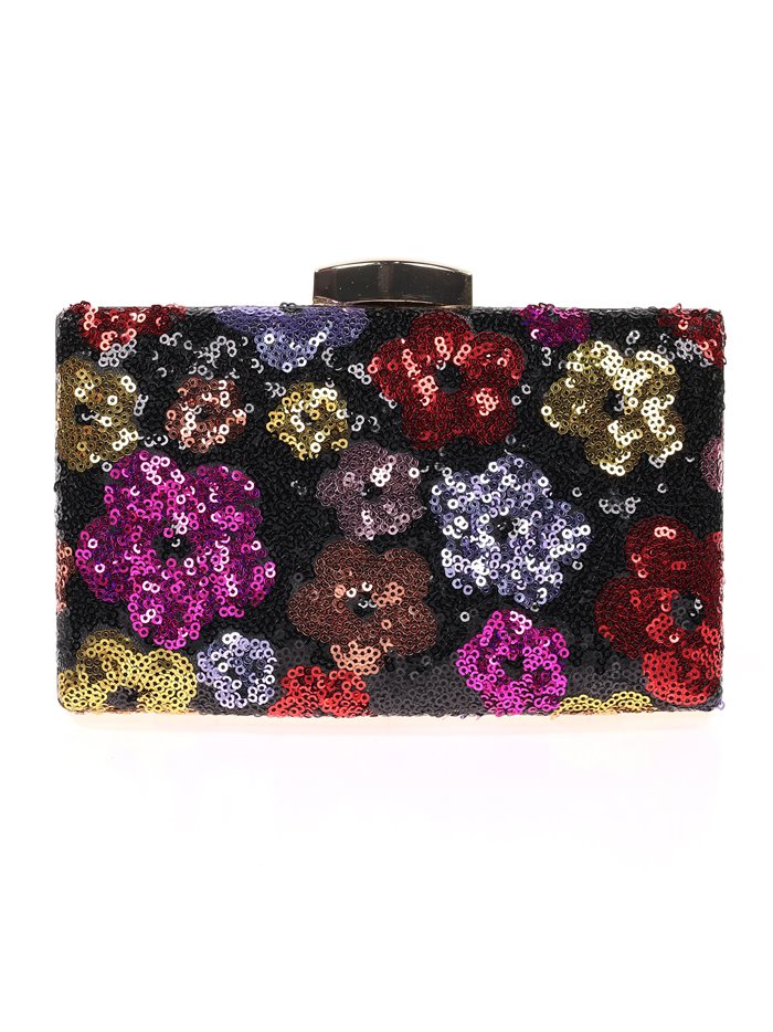 Suede effect clutch with sequins negro