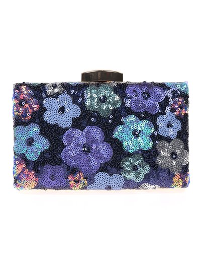 Suede effect clutch with sequins marino