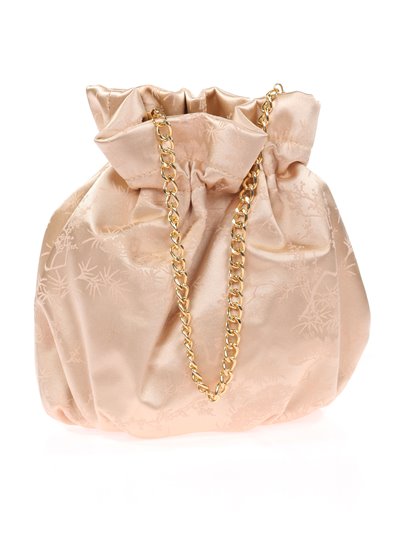 Printed satin bucket bag champan