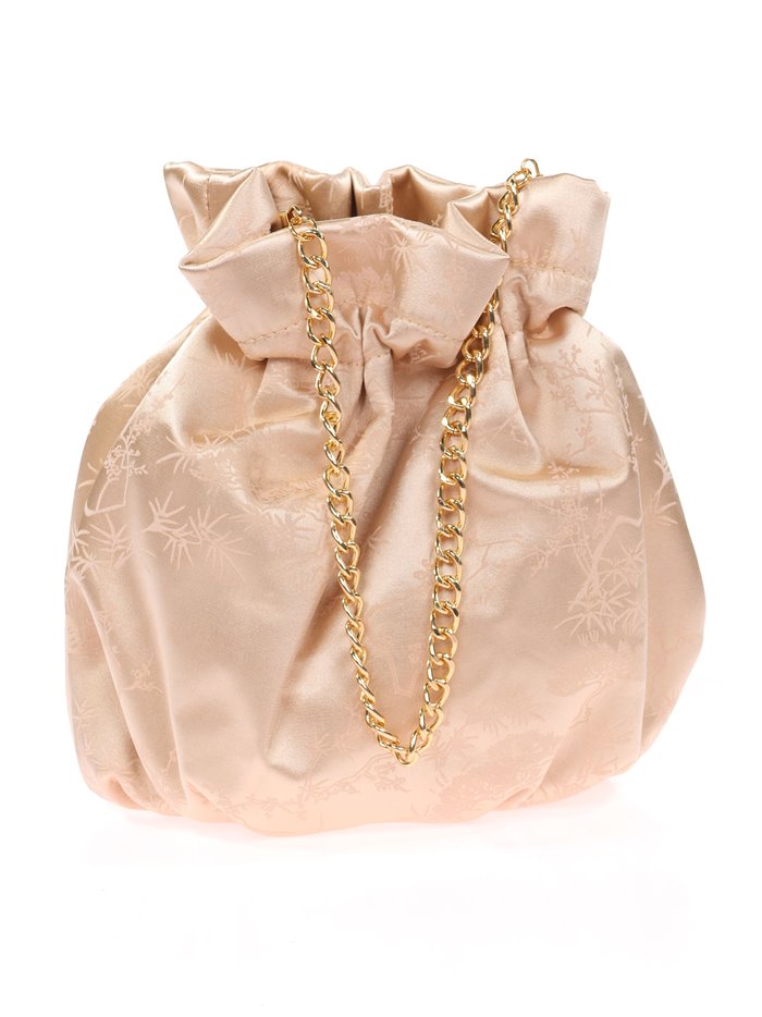 Printed satin bucket bag champan