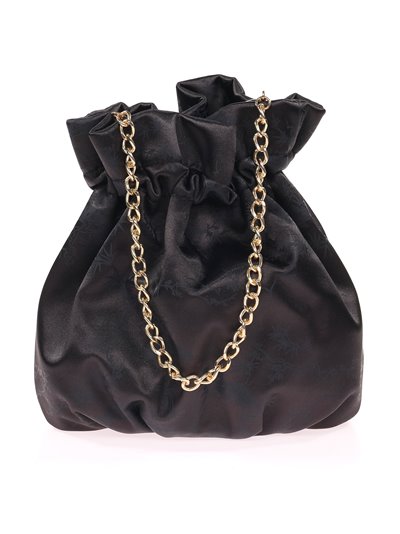 Printed satin bucket bag negro