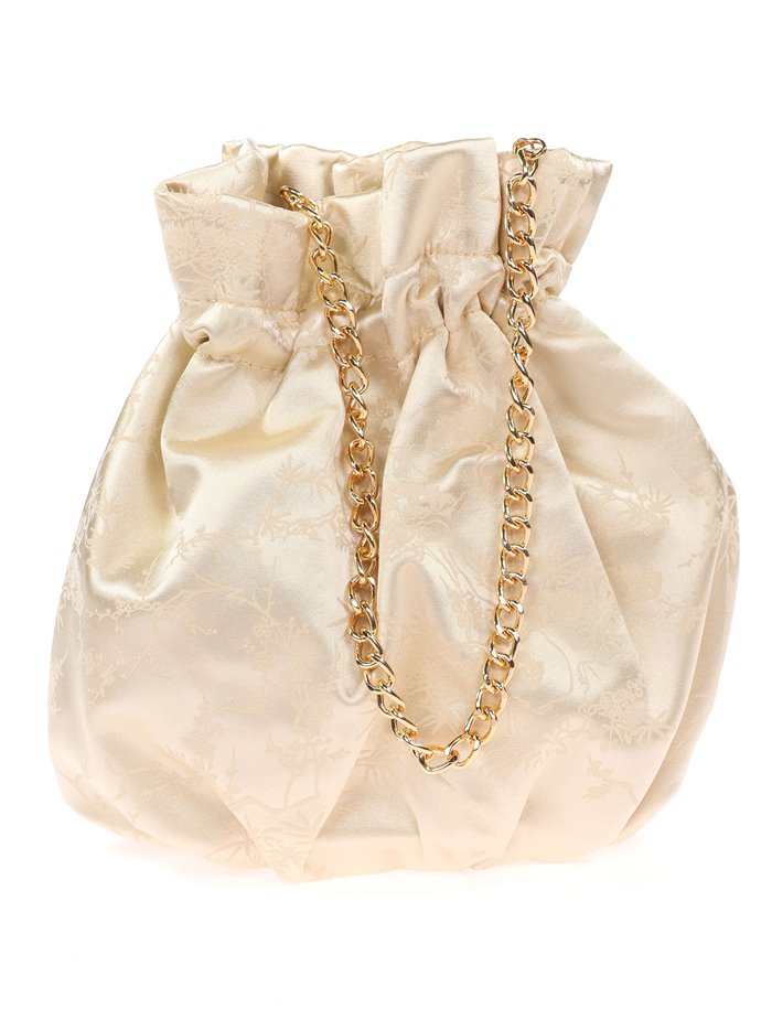 Printed satin bucket bag beige