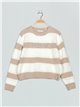 Striped VOGUE sweater camel-blanco