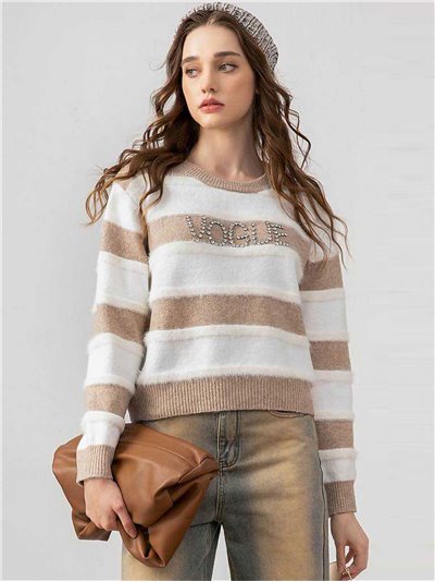 Jersey franjas VOGUE camel-blanco