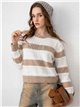 Striped VOGUE sweater camel-blanco