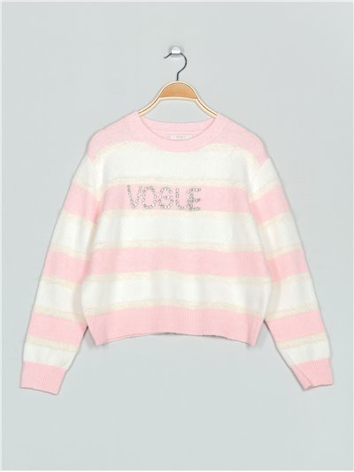 Striped VOGUE sweater rosa-blanco