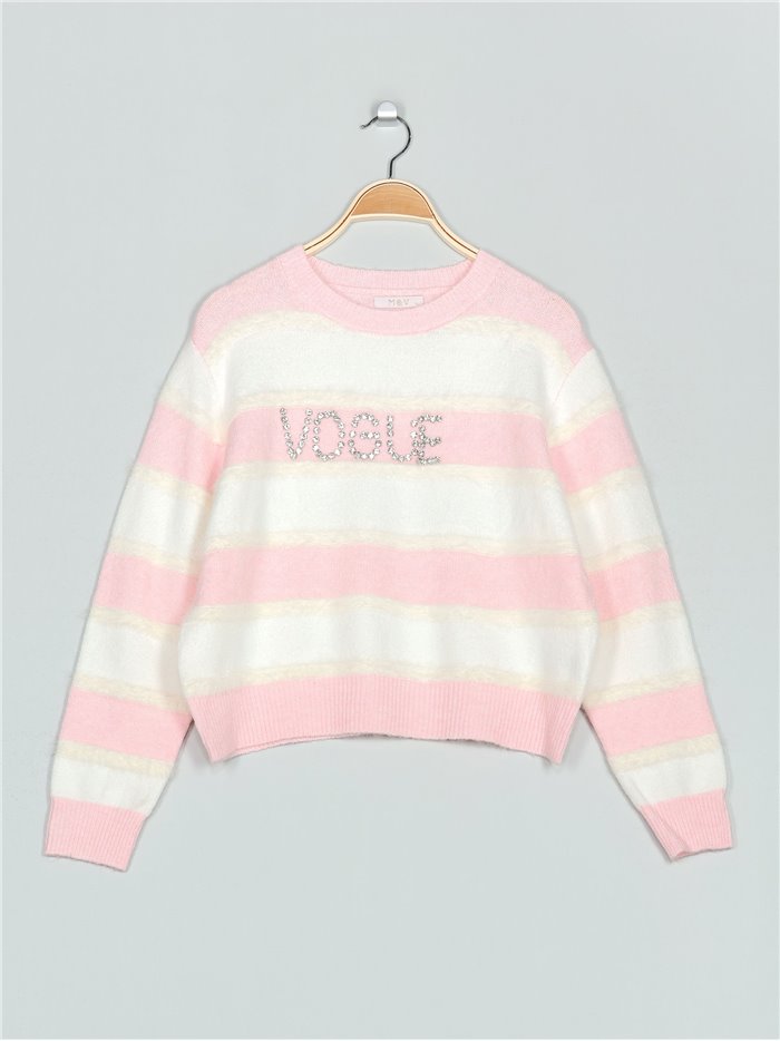 Jersey franjas VOGUE rosa-blanco