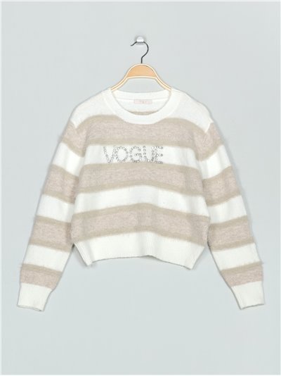 Striped VOGUE sweater blanco-taupe