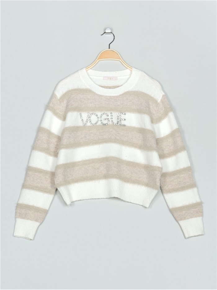 Striped VOGUE sweater blanco-taupe