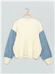 Contrast textured cable-knit sweater