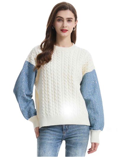 Contrast textured cable-knit sweater