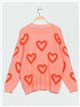 Oversized heart sweater with faux fur