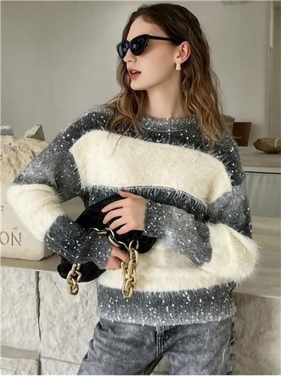 Faux fur striped sweater