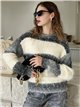 Faux fur striped sweater