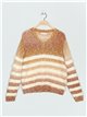 Faux fur striped sweater