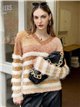 Faux fur striped sweater