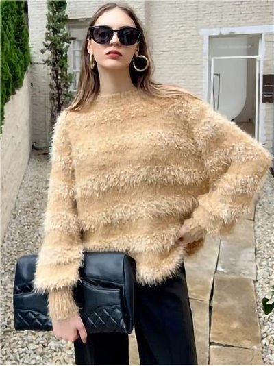 Faux fur striped sweater