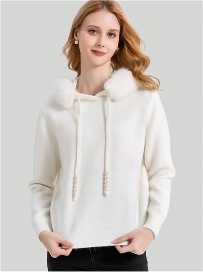 Hooded knit sweatshirts with faux fur