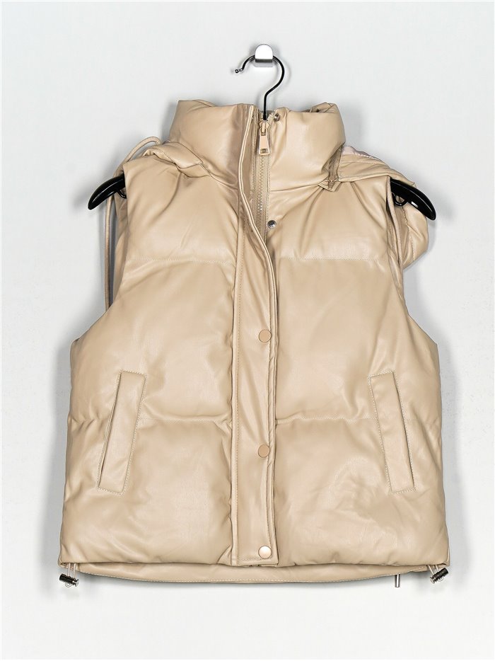 Faux leather waistcoat with hood apricot (S-XL)