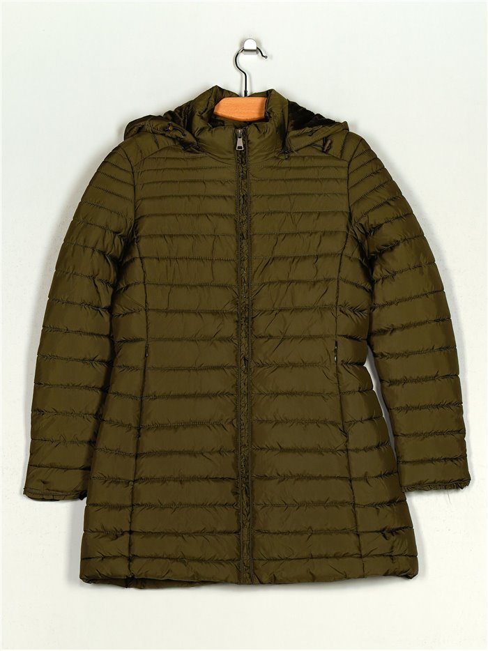 Hooded anorak with ruffle trims green (M-XXL)