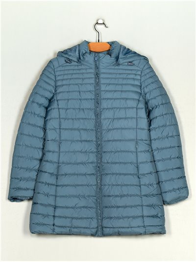 Hooded anorak with ruffle trims blue (M-XXL)