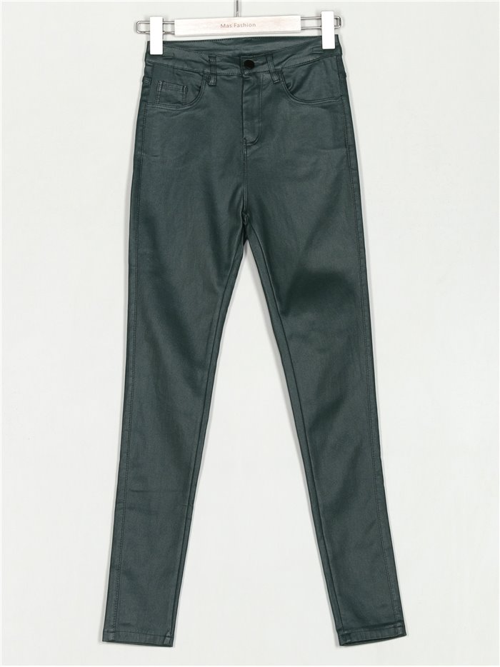 Faux leather high waist trousers verde (XS-XXL)