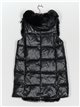 Faux leather faux fur waistcoat with hood black (M-XXL)