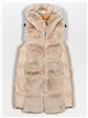 Faux leather faux fur waistcoat with hood apricot (M-XXL)