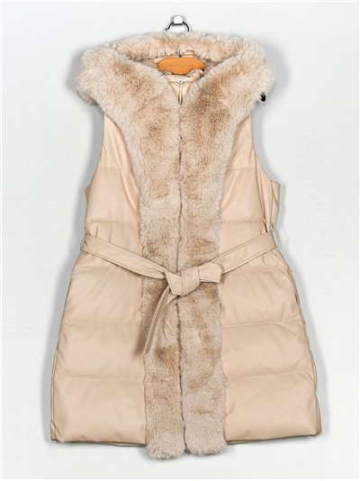 Faux leather faux fur waistcoat with hood apricot (M-XXL)