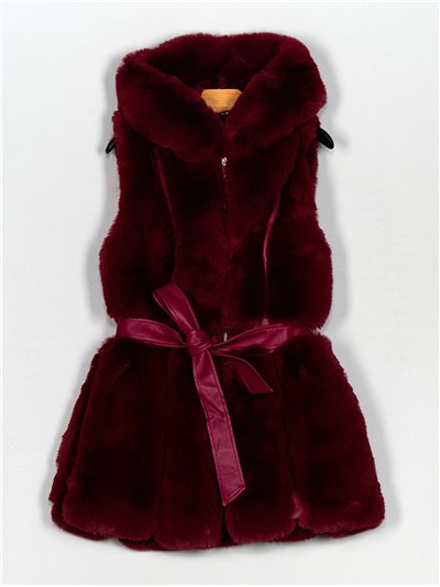 Faux leather faux fur waistcoat with hood fuschia (M-XXL)