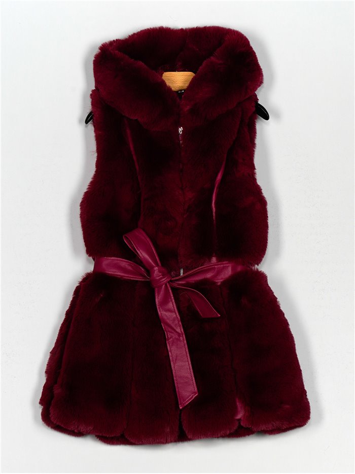 Faux leather faux fur waistcoat with hood fuschia (M-XXL)