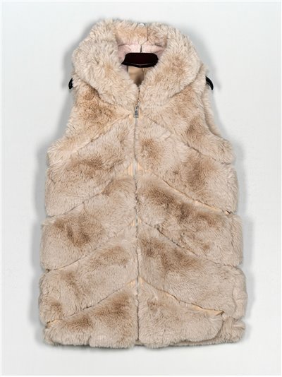 Faux leather faux fur waistcoat with hood apricot (M-XXL)