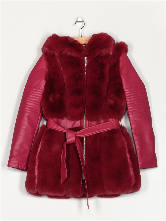 Faux leather coat with faux fur fushia (M-XXL)