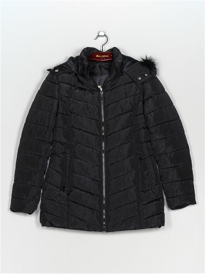 Faux fur anorak with hood black (M-XXL)