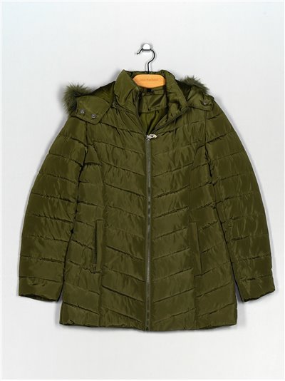 Faux fur anorak with hood green (M-XXL)