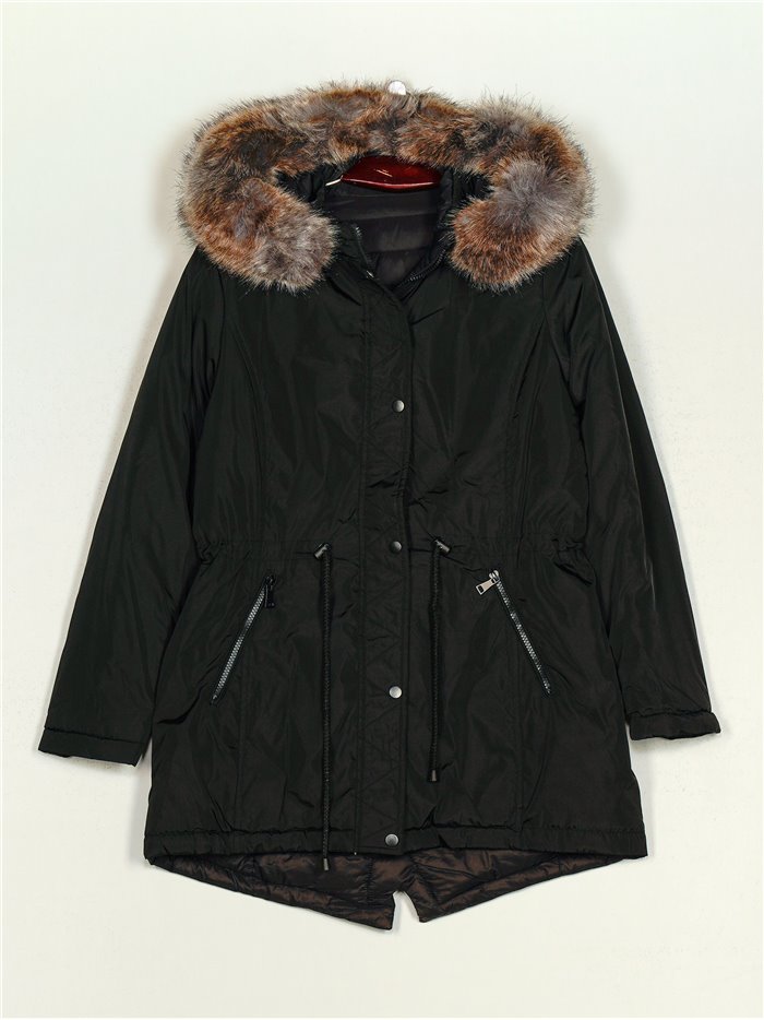 Reversible faux fur parka black (42-50)