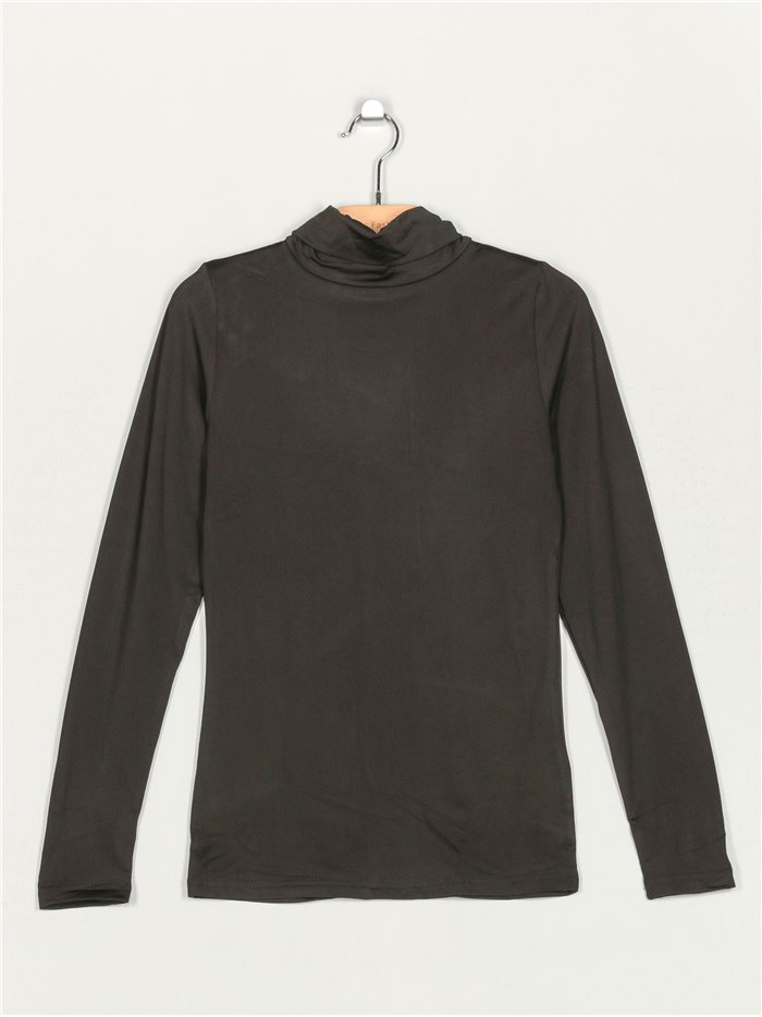 Roll neck fleece t-shirt negro (M/L-L/XL)